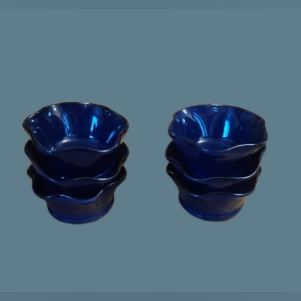 World Market Set Of 6 Colbalt Blue Ruffled Small Serving Bowls - Picture 2 of 5